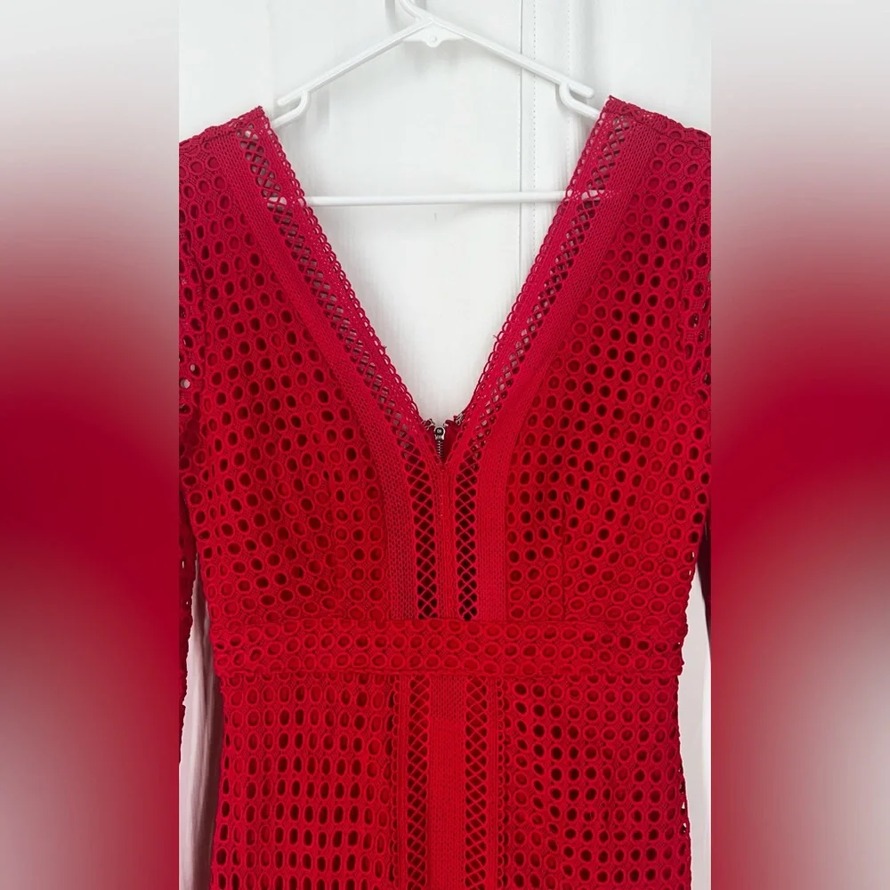 Astr The Label Mesh Body-Con Red Dress women’s size S - Picture 4 of 11
